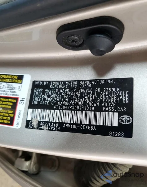 2009 Toyota Camry Hybrid from USA, damaged, VIN 4T1BB46KX9U111319